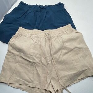 Shein Womens Elastic Waist Pull On Shorts Bundle Teal Blue Beige Large 2 Pack